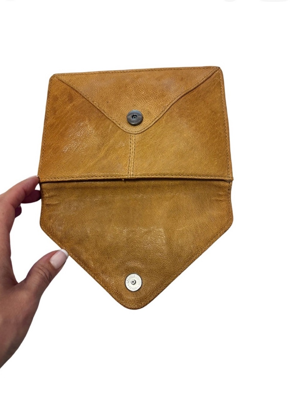 Jessica Jensen Genuine Leather Envelope Clutch Tan Camel Foldover Bag - Picture 3 of 8